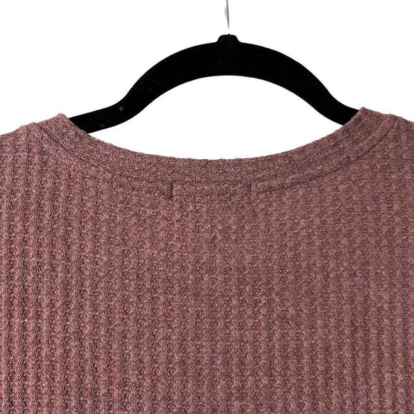 Miholl earthy muted mulberry color waffle weave top with front knot hem M - Picture 5 of 8